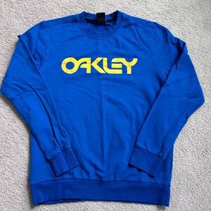 Oakley Sweatshirt Mens XL Blue Yellow Logo Crewneck Custom Fit Cotton Pullover